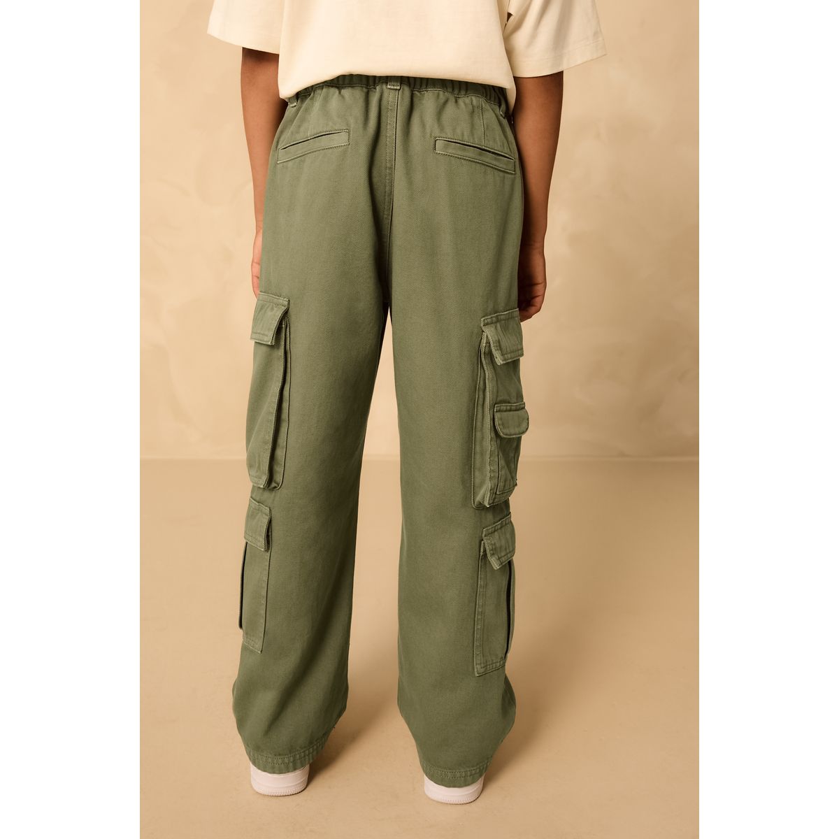 Pantalon cargo en coton sergé tissé vert kaki, NEXT