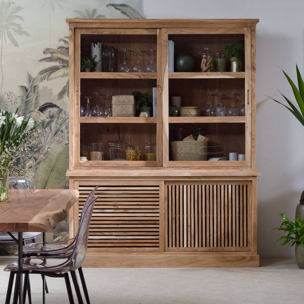 Vaisselier en bois d'acacia SALTA bois clair, MADE IN MEUBLES