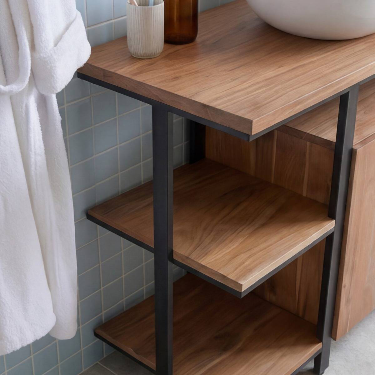 Meuble sous vasque en bois d'acacia JACOB bois foncé, MADE IN MEUBLES