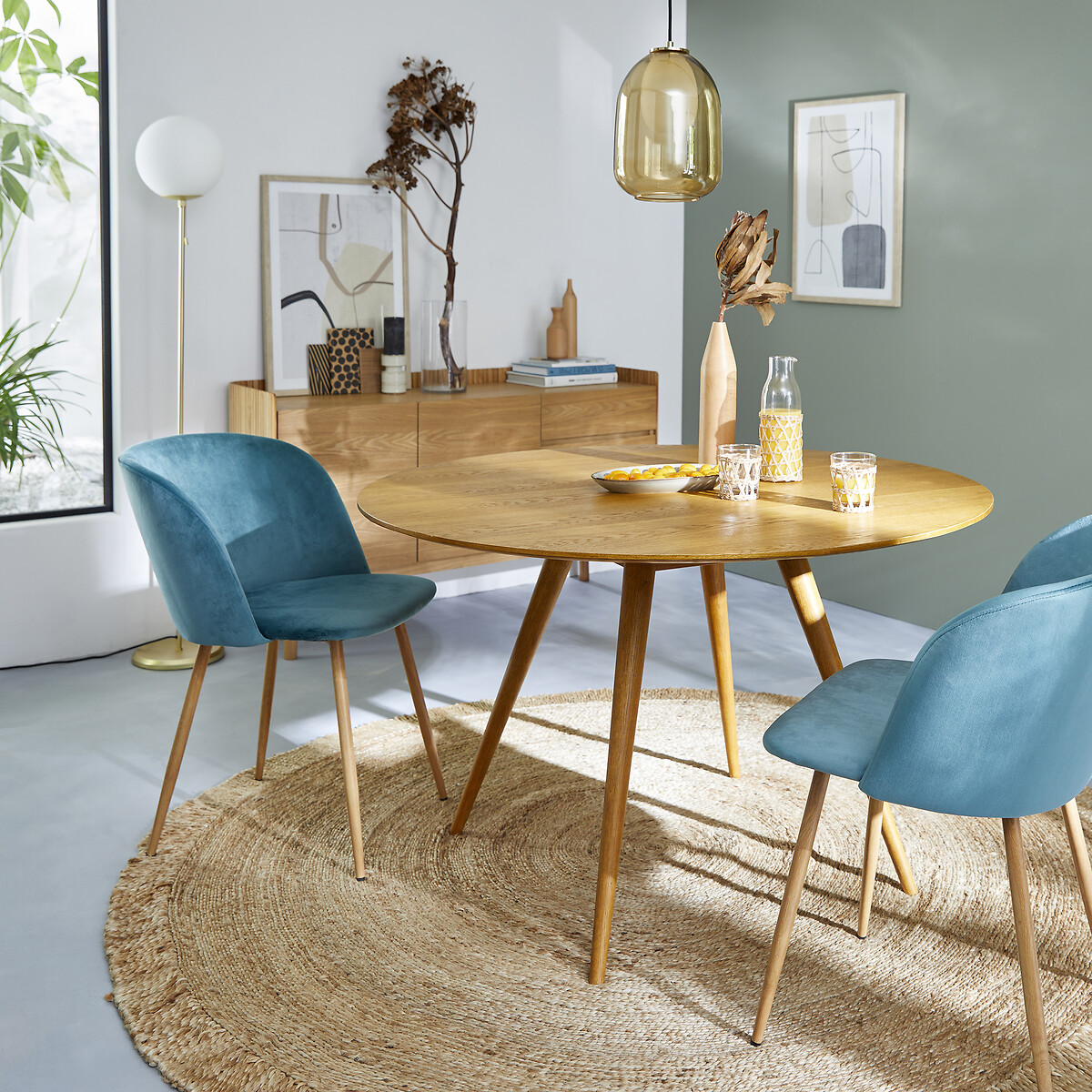 Mesa de comedor, redonda, chapado roble, 4 a 6 comensales, QUILDA roble, LA REDOUTE INTERIEURS