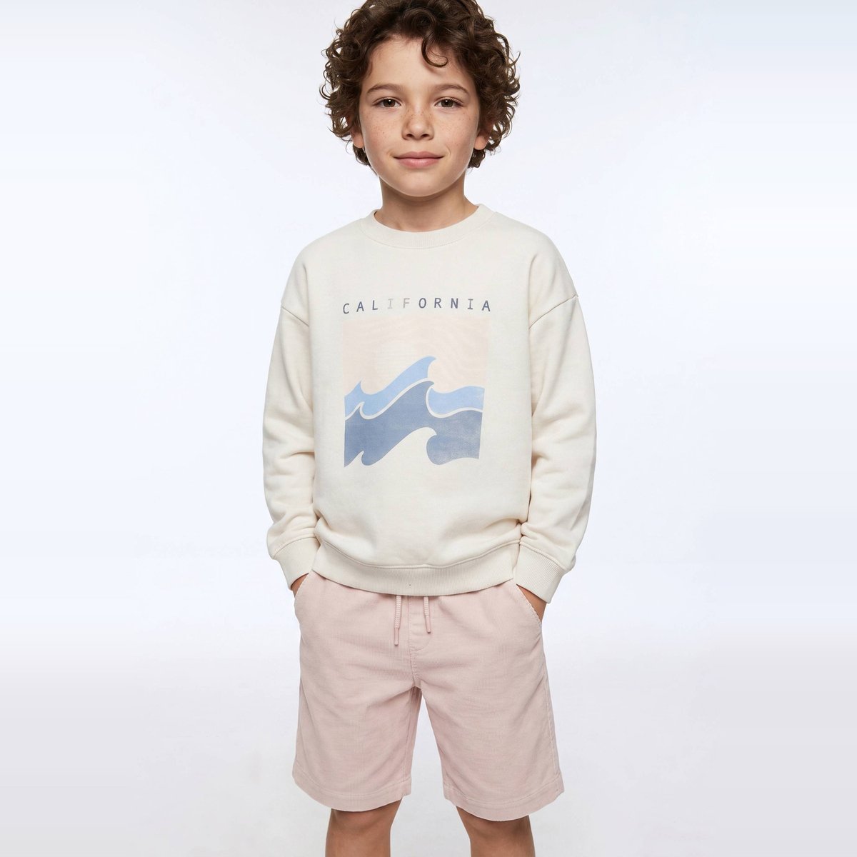 Short élastiqué en velours côtelé uni en coton buvard, MONOPRIX