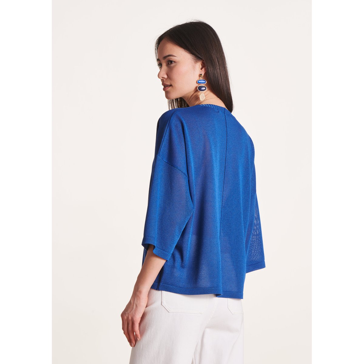 Pull oversize col V profond bleu roi, LA FEE MARABOUTEE