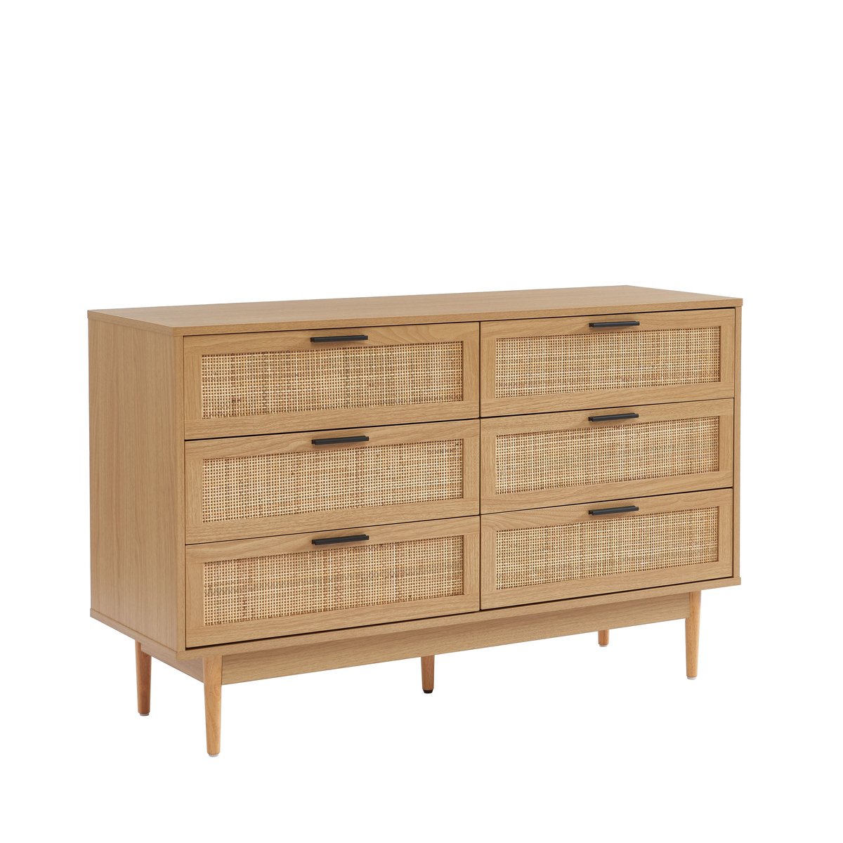 Commode cannage rotin 6 tiroirs AMANA chêne clair, BAÏTA