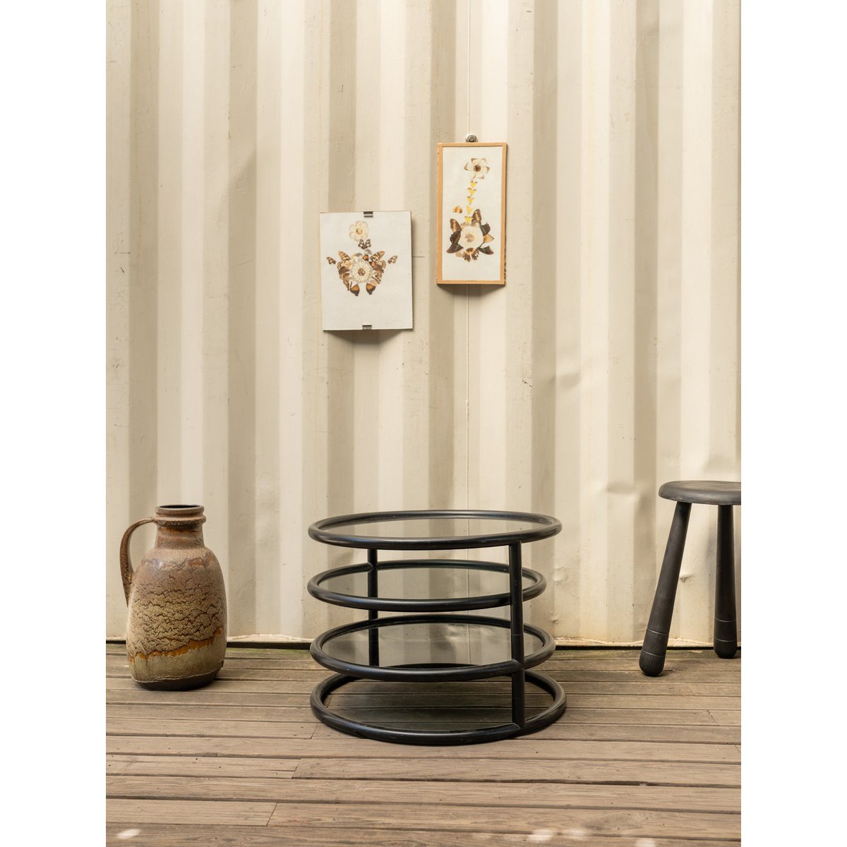 Table basse en métal noir et verre Donna N°1121 - Bon état noir, DEBONGOUT