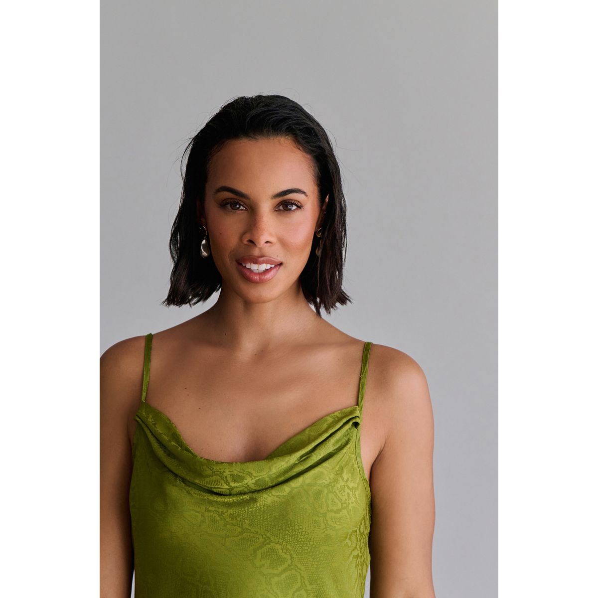 Robe mi-longue en jacquard à col bénitier vert, NEXT