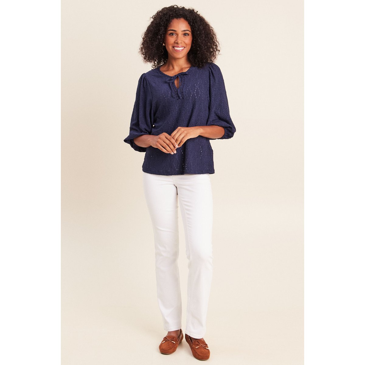 Blouse col v manches 3/4 bleu marine, BREAL