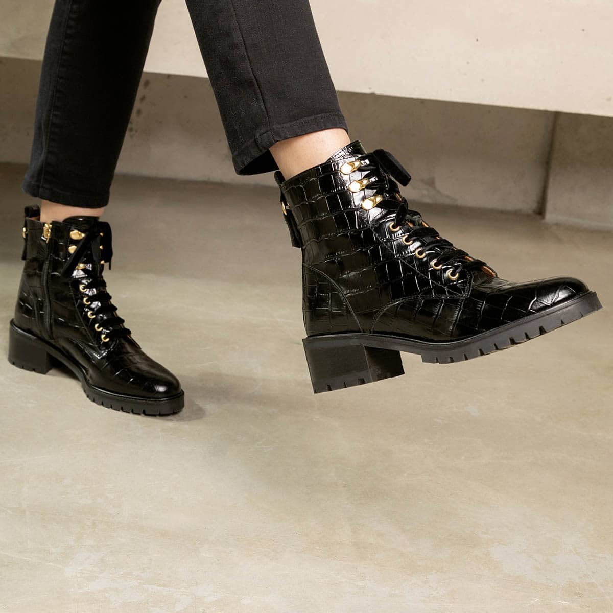 Bottine cuir croco ELISABETH noir, MAISON TOUFET