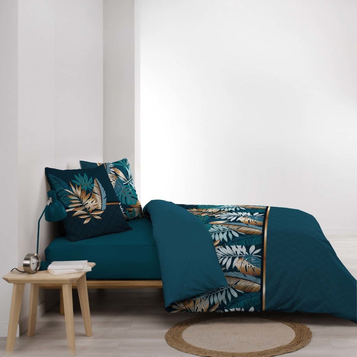Housse De Couette 240x220 + 2 Taies Alianor 100% Coton bleu, DECORATIE