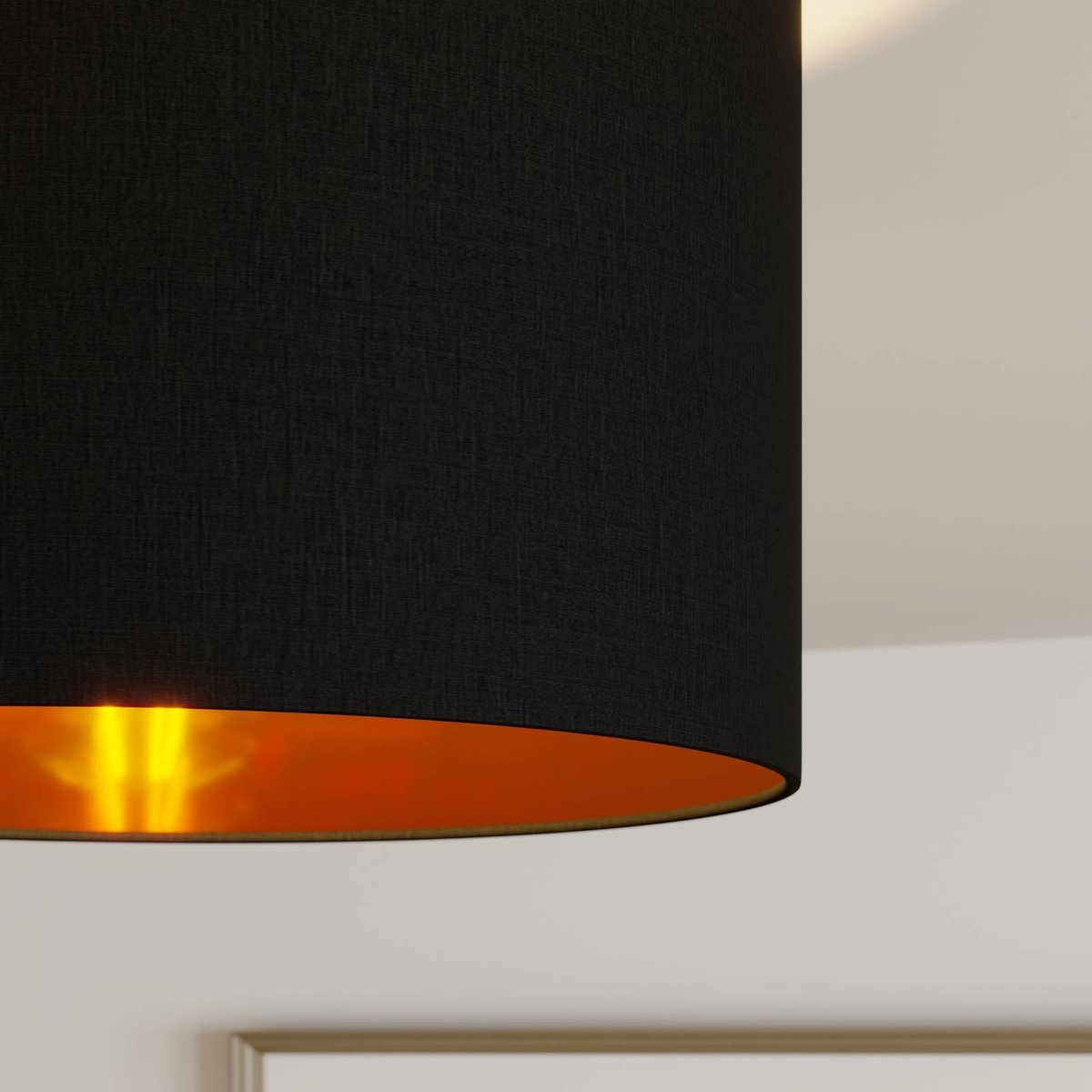 Plafonnier en textile moderne, Laurenz noir, doré, LINDBY