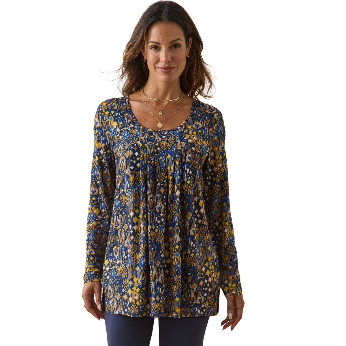 Tunique en maille extensible imprimé bleu, DAXON