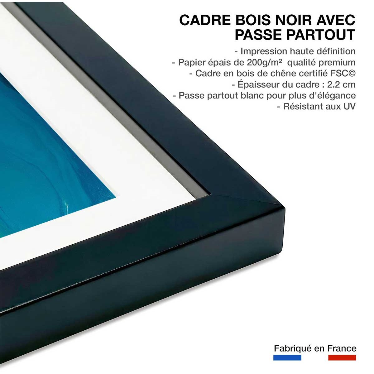 Poster bleu fluide affiche + cadre en bois - noir, HEXOA