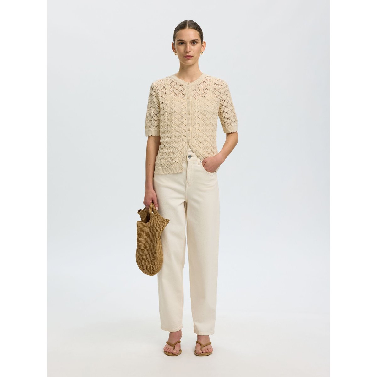 Cardigan En Maille birch, SELECTED
