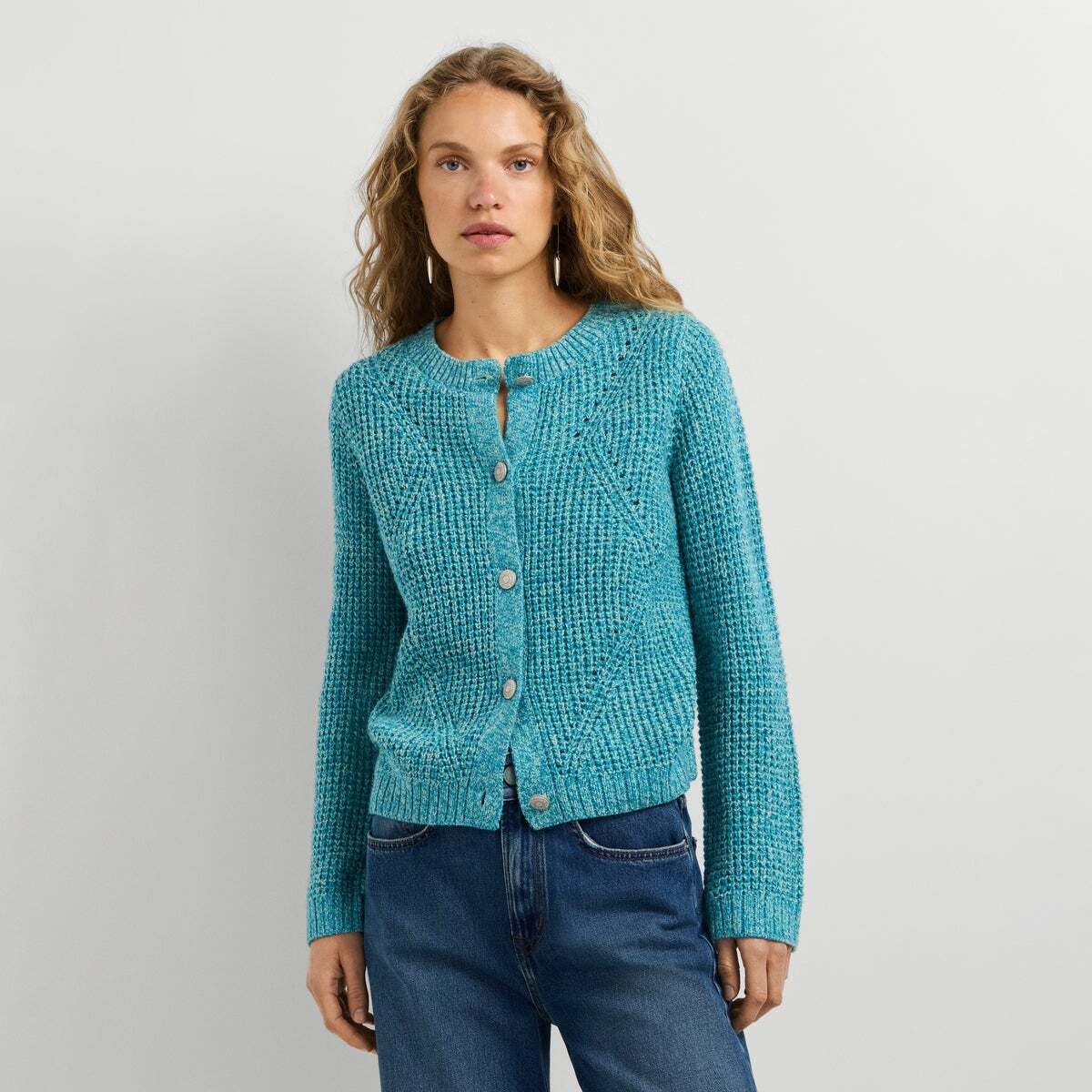 Cardigan Mouliné À Fermeture Boutonnée vert hydro, PEPE JEANS