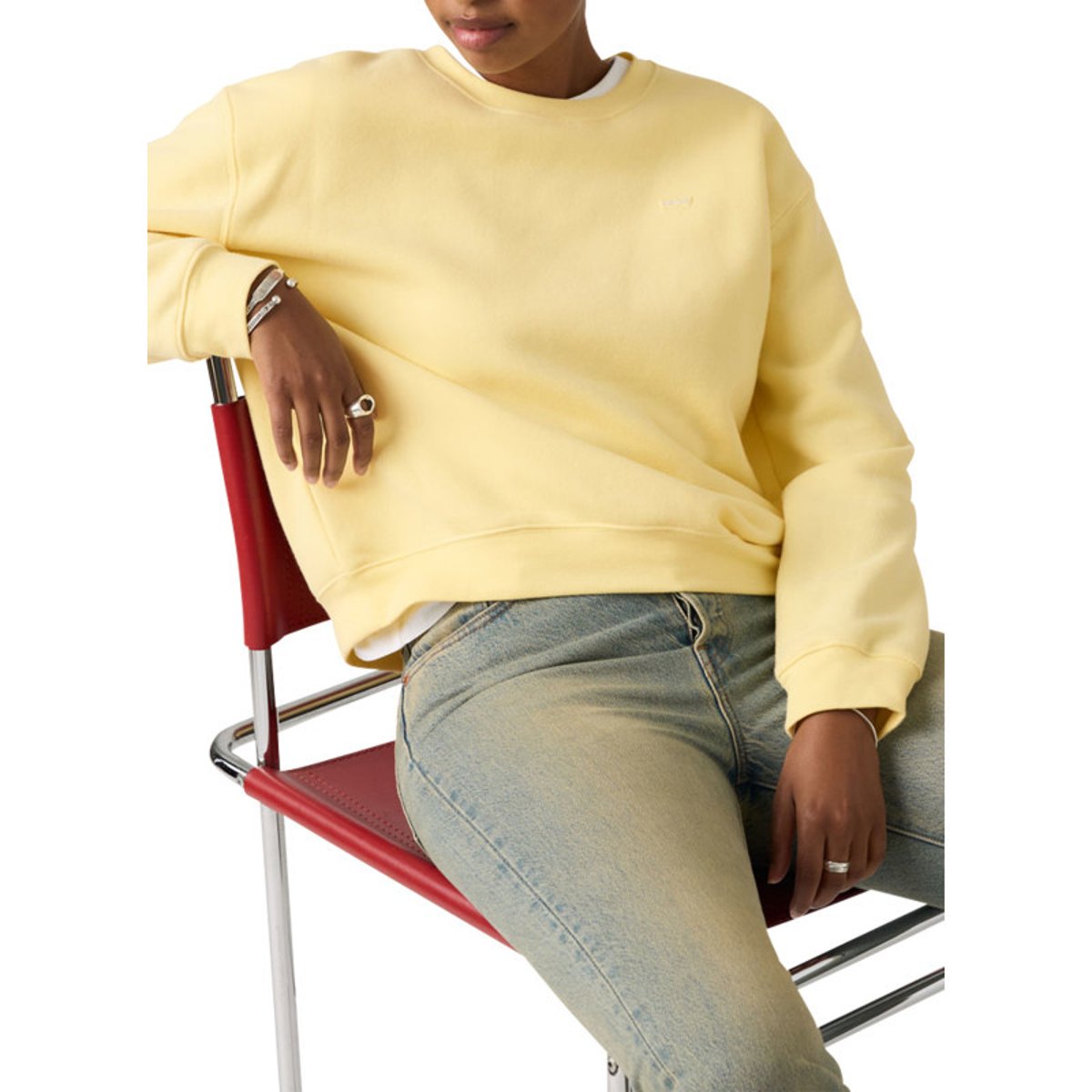 Pull jaune à coupe droite pourvu d'un col rond et de manches longues jaune, LEVI'S