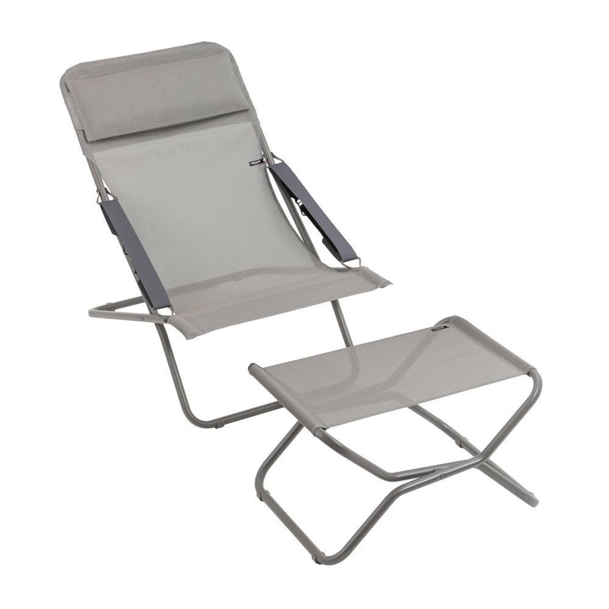 Chaise longue / bain de soleil pliant - TRANSABED gris terre tube titane, LAFUMA MOBILIER