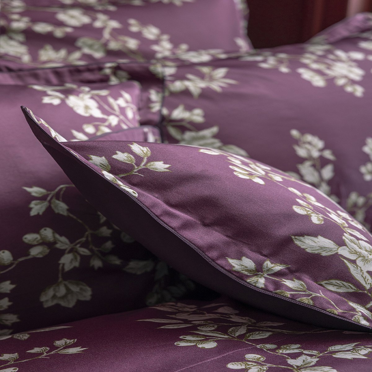 Housse de couette imprimée en satin de coton bio, VIVIENNE violet, ALEXANDRE TURPAULT