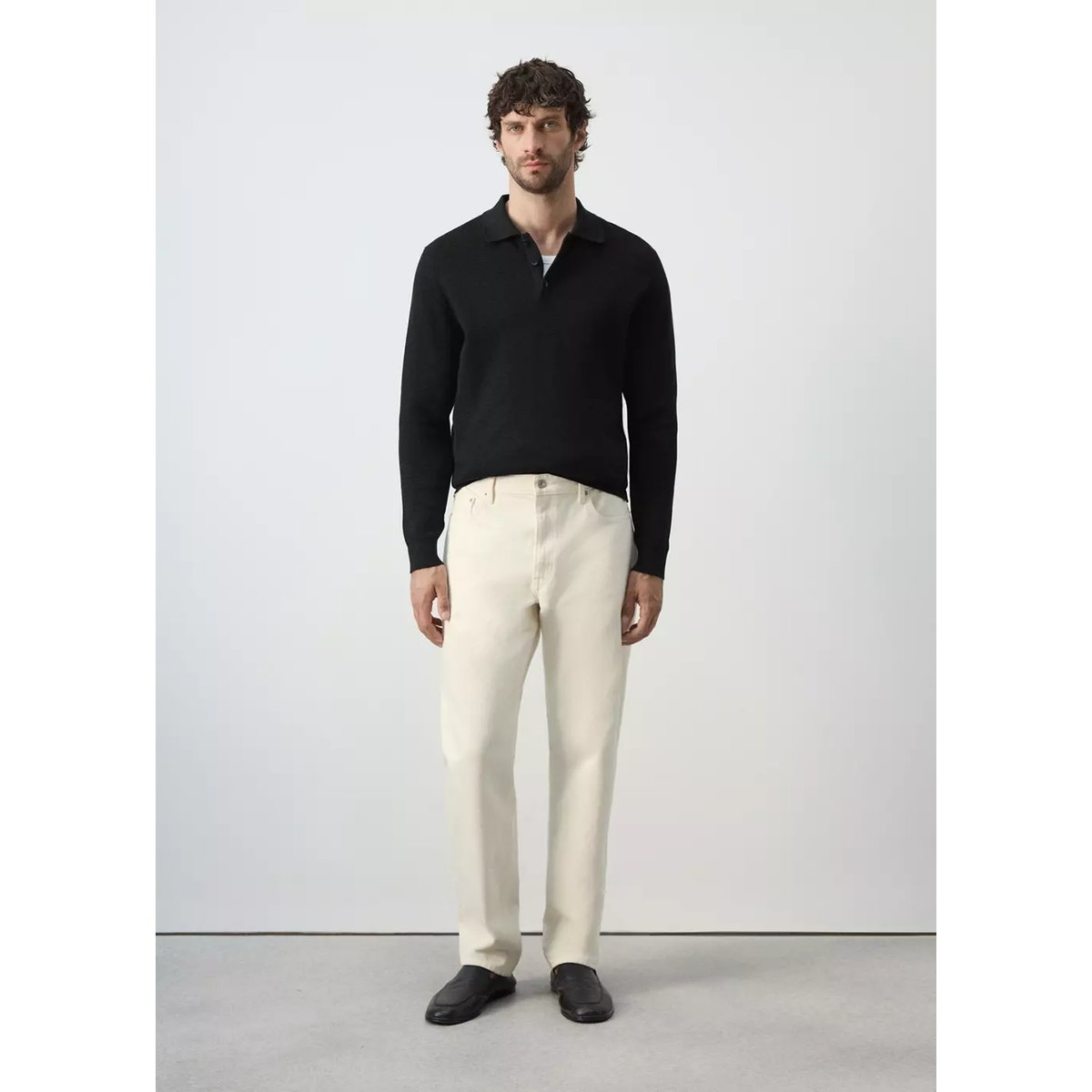 Polo mélange coton maille fine noir, MANGO MAN