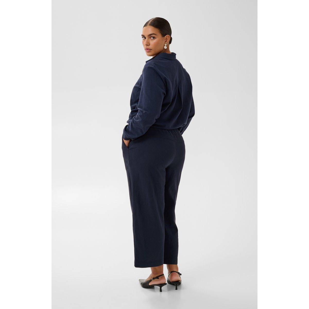 Pantalon casual bleu midnight marine, KAFFE CURVE