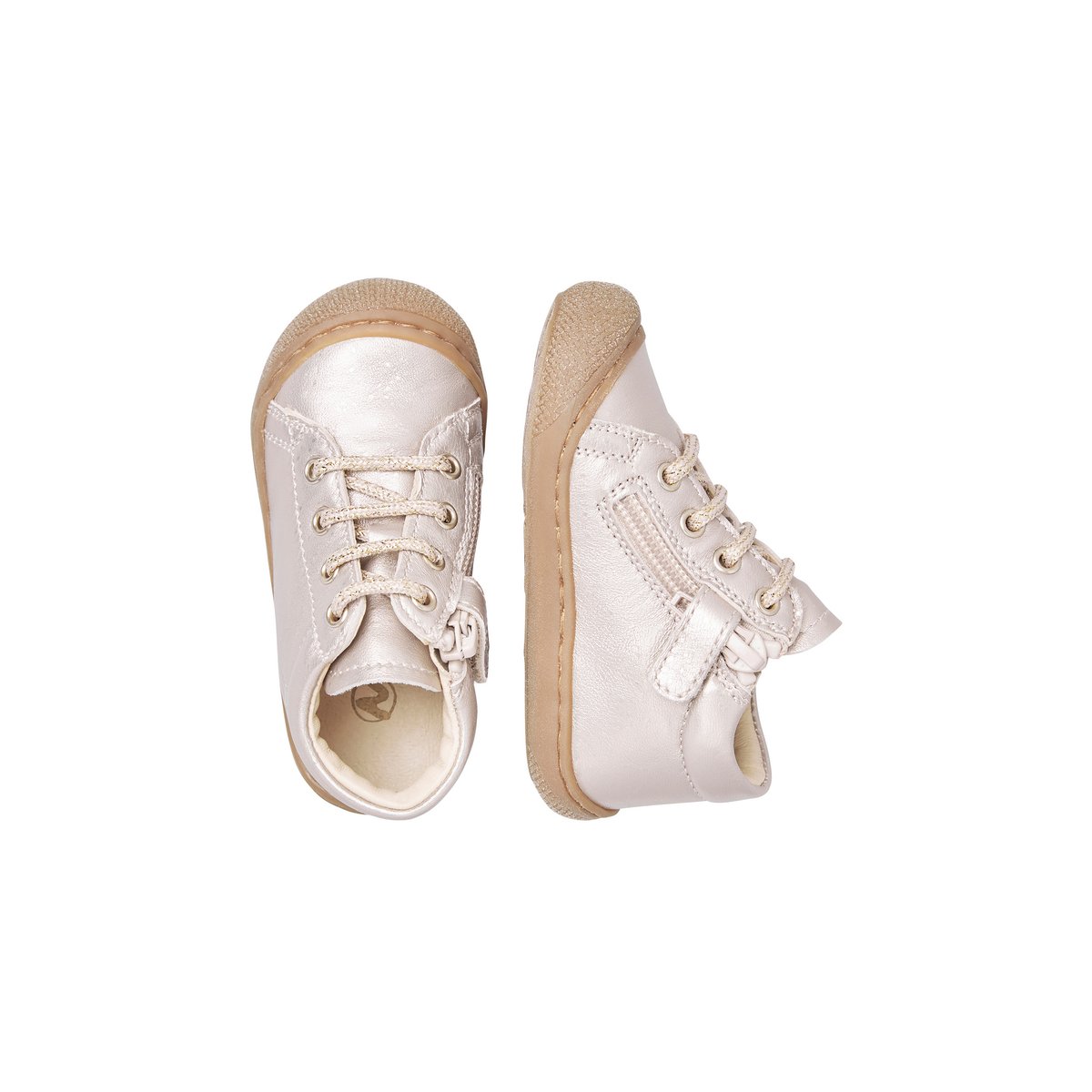 Chaussures premiers pas en cuir COCOON ZIP rose poudré-, NATURINO