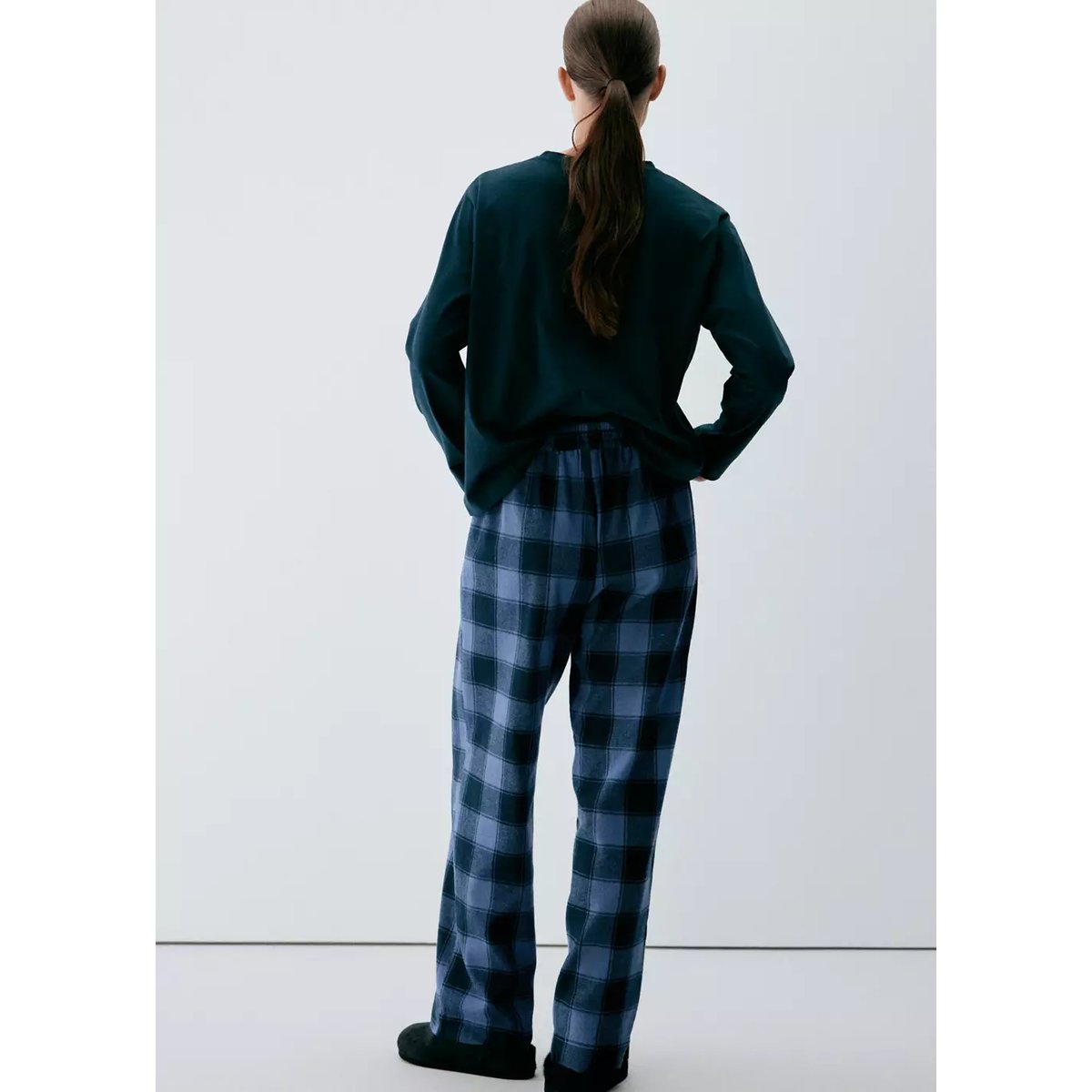 Pyjama deux pièces en flanelle à carreaux bleu, MANGO