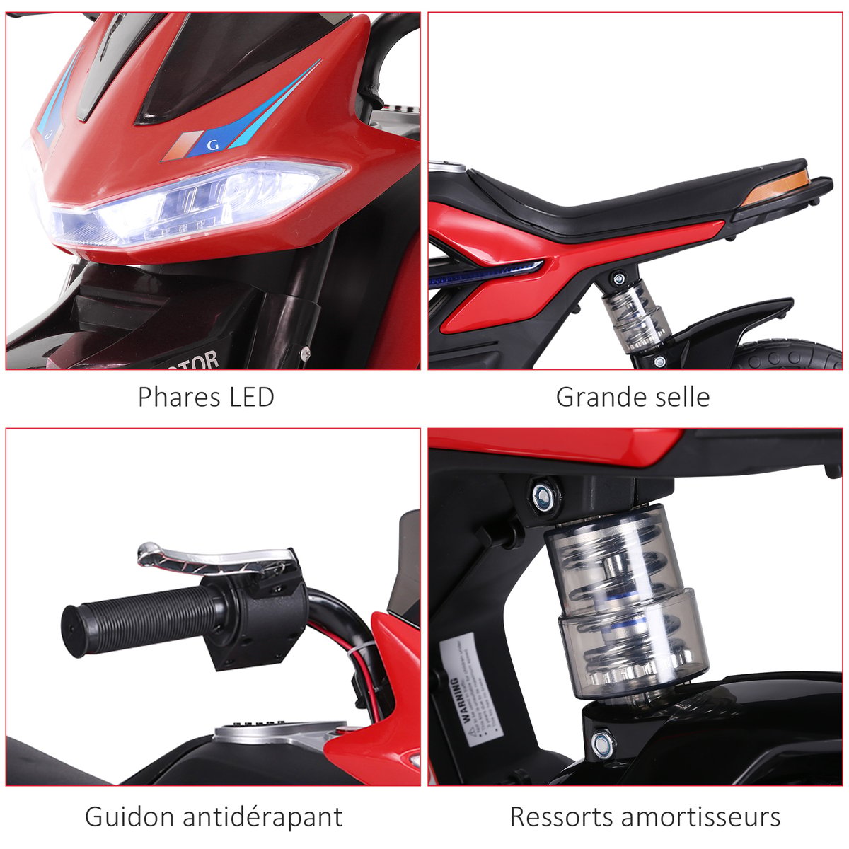 Moto électrique à conducteur assis Plastique rouge, HOMCOM