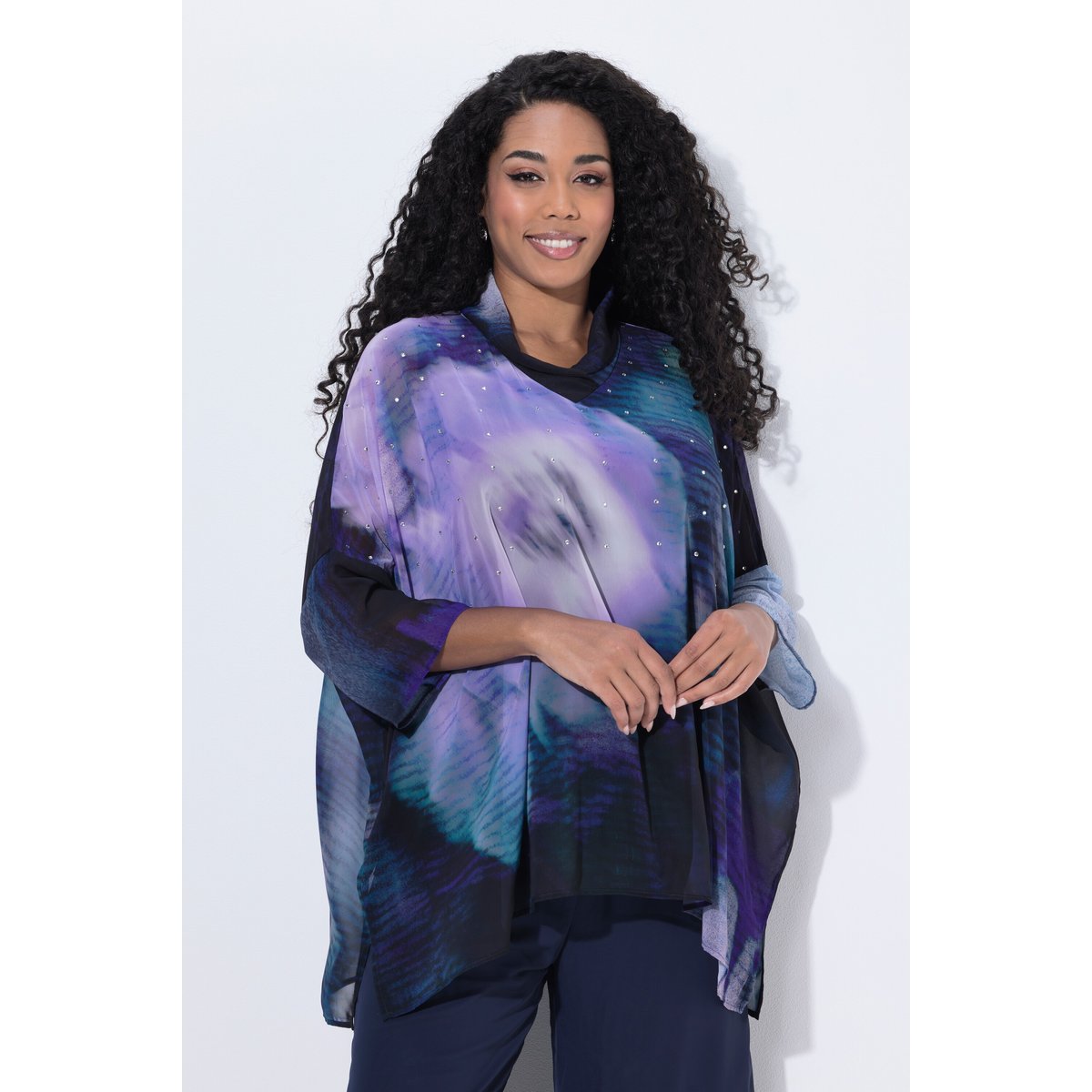 Tunique en mousseline doublée marine, ULLA POPKEN