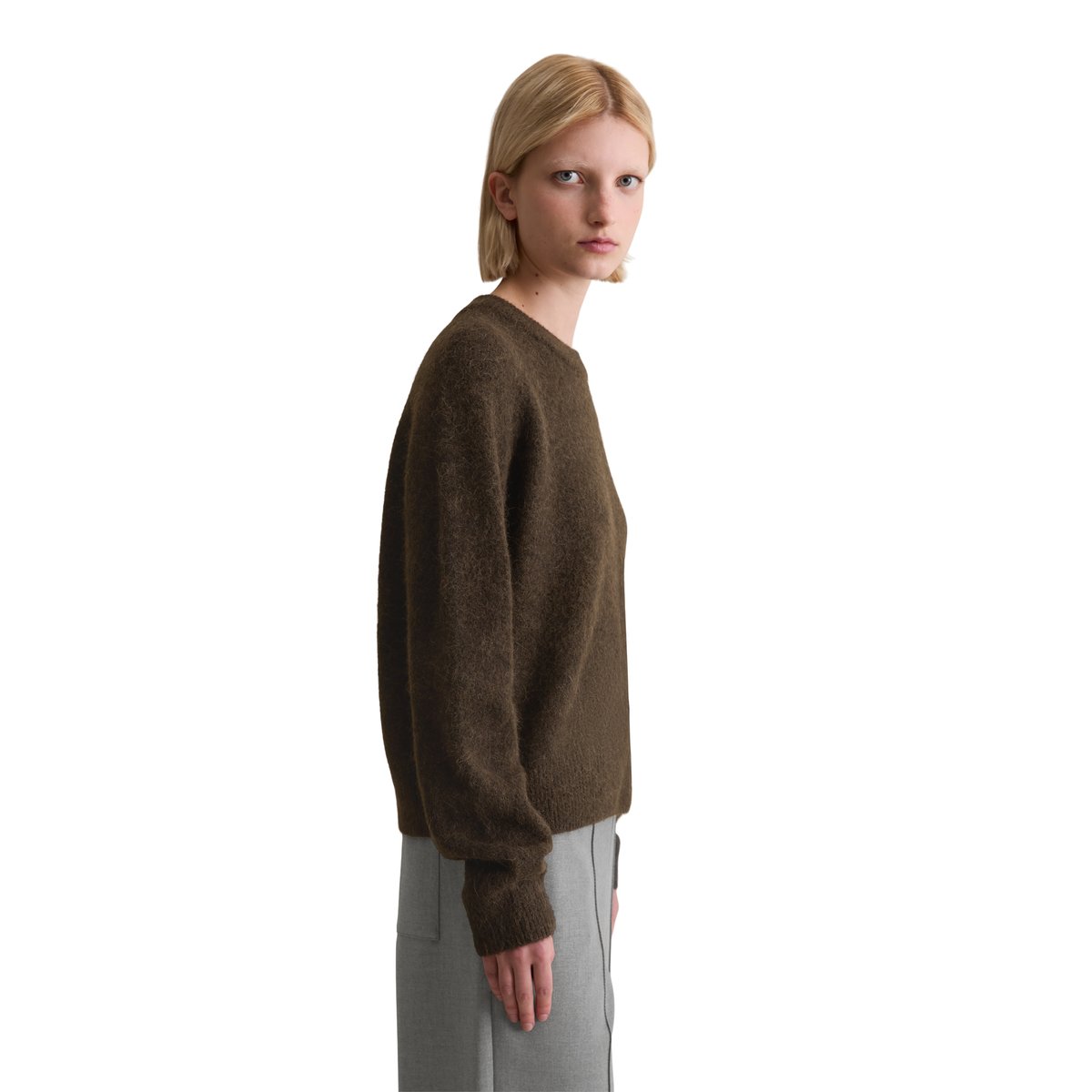 Pull en maille relaxed en mélange de laine d'alpaga douillette brun foncé, MARC O’POLO DENIM