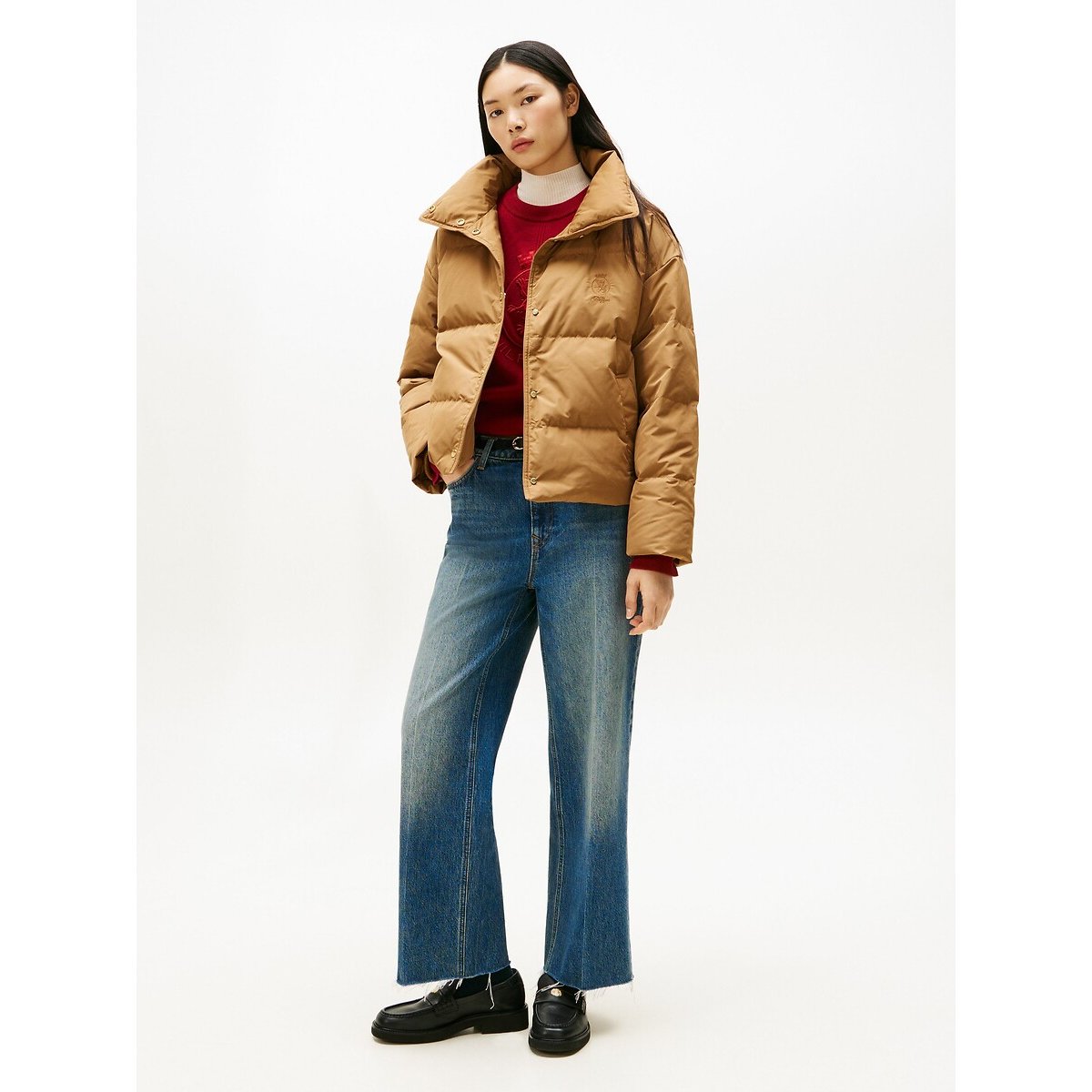 Short Padded Jacket with High Neck light brown, TOMMY HILFIGER