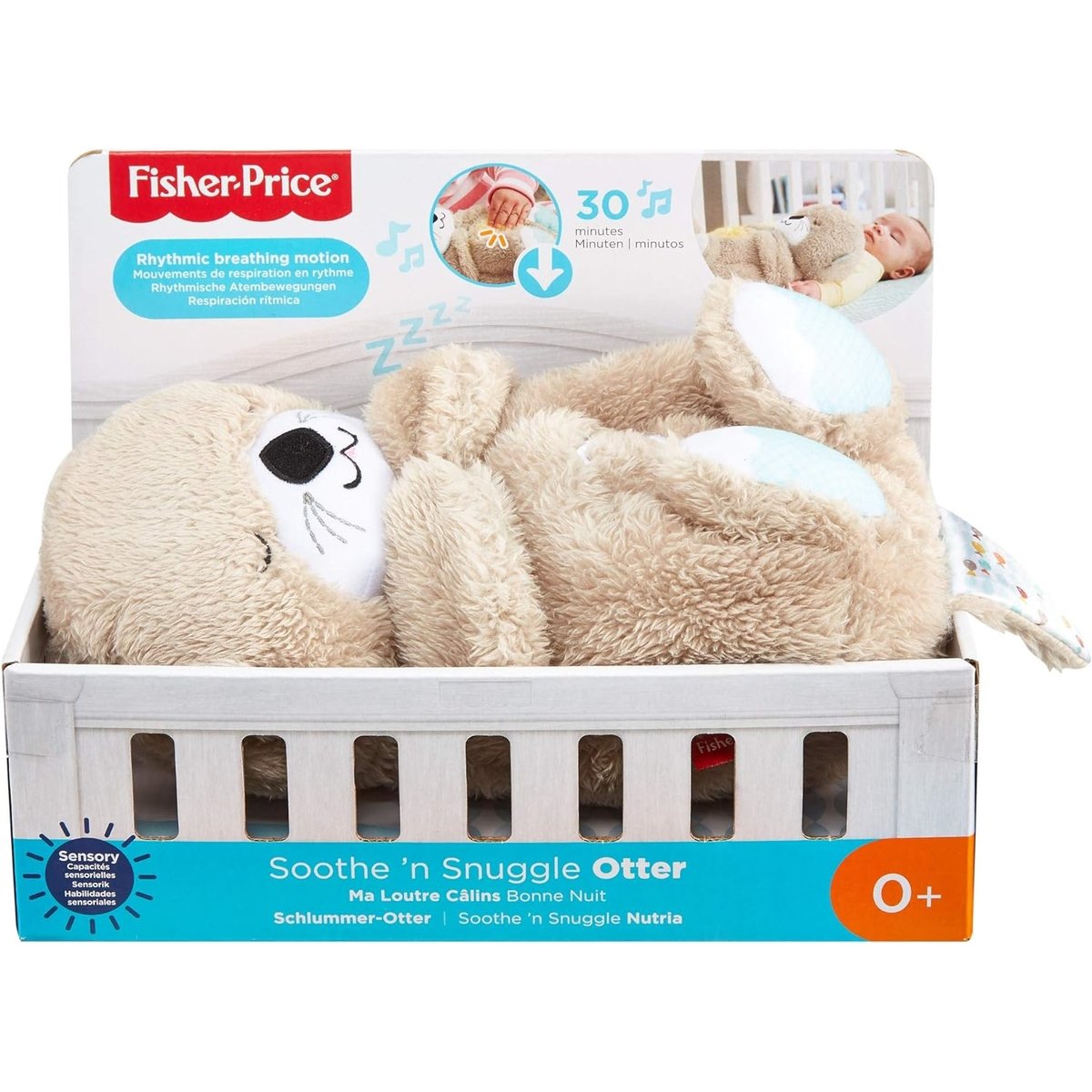 Doudou Peluche Loutre Sommeil avec mouvement respiratoire et musique beige, MATTEL