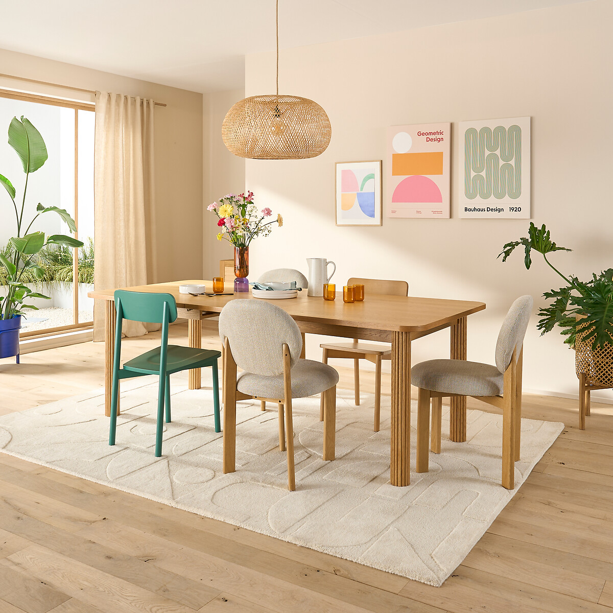 Table à manger, extensible, plaqué chêne, 6 à 10 couverts, DESNA chêne, LA REDOUTE INTERIEURS