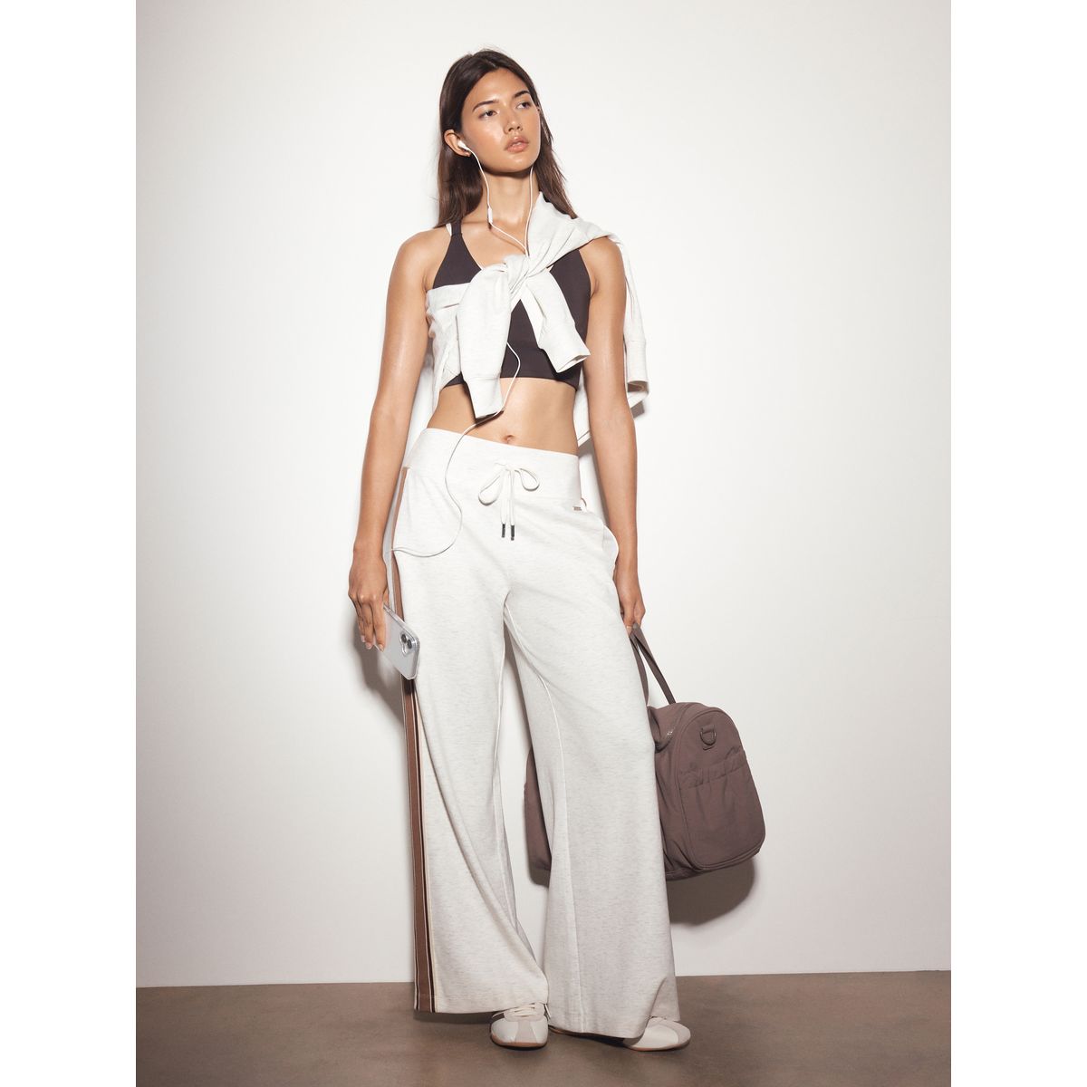 Pantalon large active en modal gris chiné, NEXT