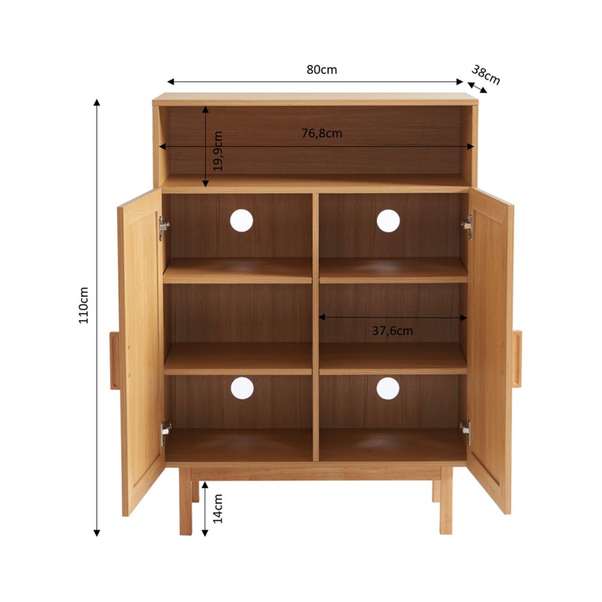 Meuble à chaussures 2 portes 1 niche en bois et cannage L80cm- JUNE bois clair, DRAWER