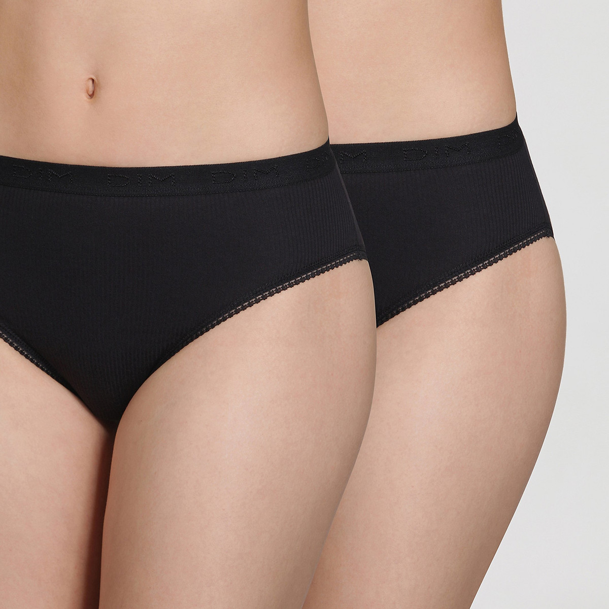 Lot De 2 Culottes Hautes Pur Coton noir, DIM