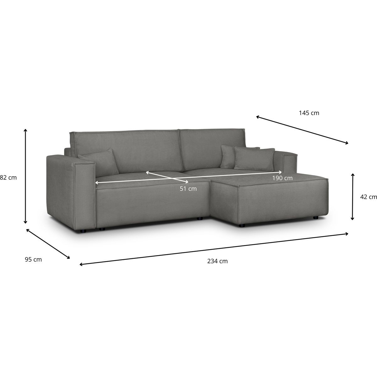 Canapé d'angle à droite convertible 3 places en tissu chenille - ASTI gris, HOMIFAB