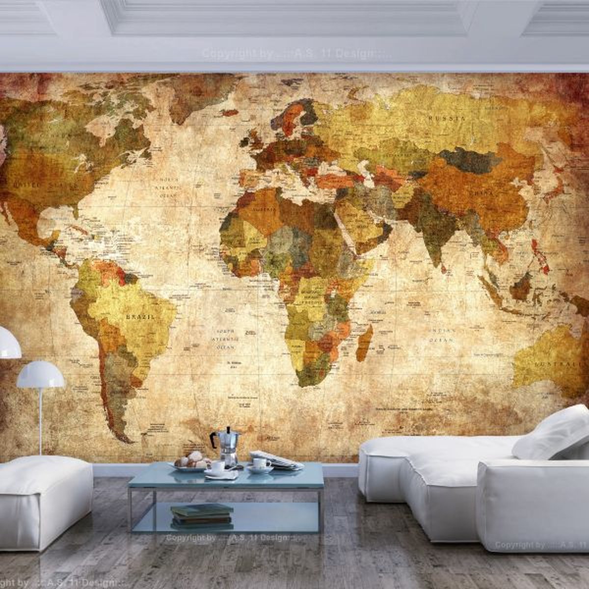 Papier peint intissé panoramique Carte du monde Old World Map beige, EDEN