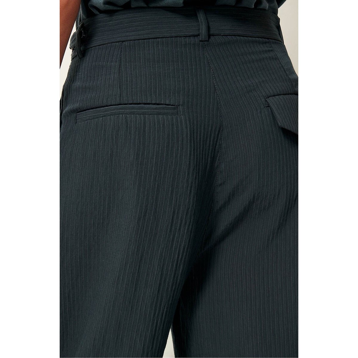 Emisun Striped Jacquard Wide Leg Trousers dark green, SESSUN