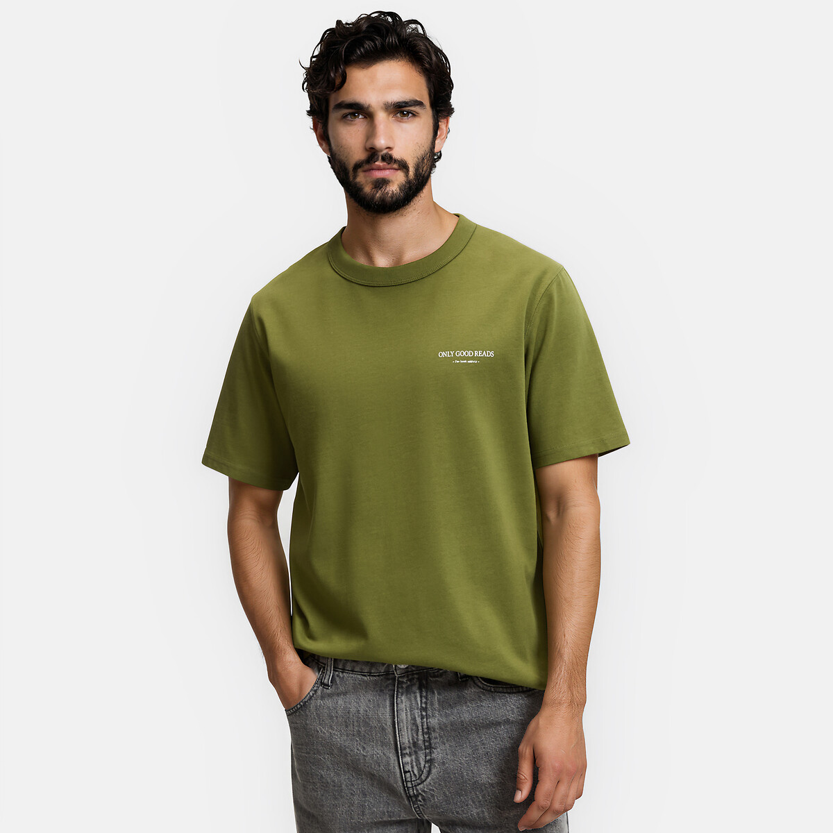 T-shirt girocollo maniche corte verde kaki, LA REDOUTE COLLECTIONS