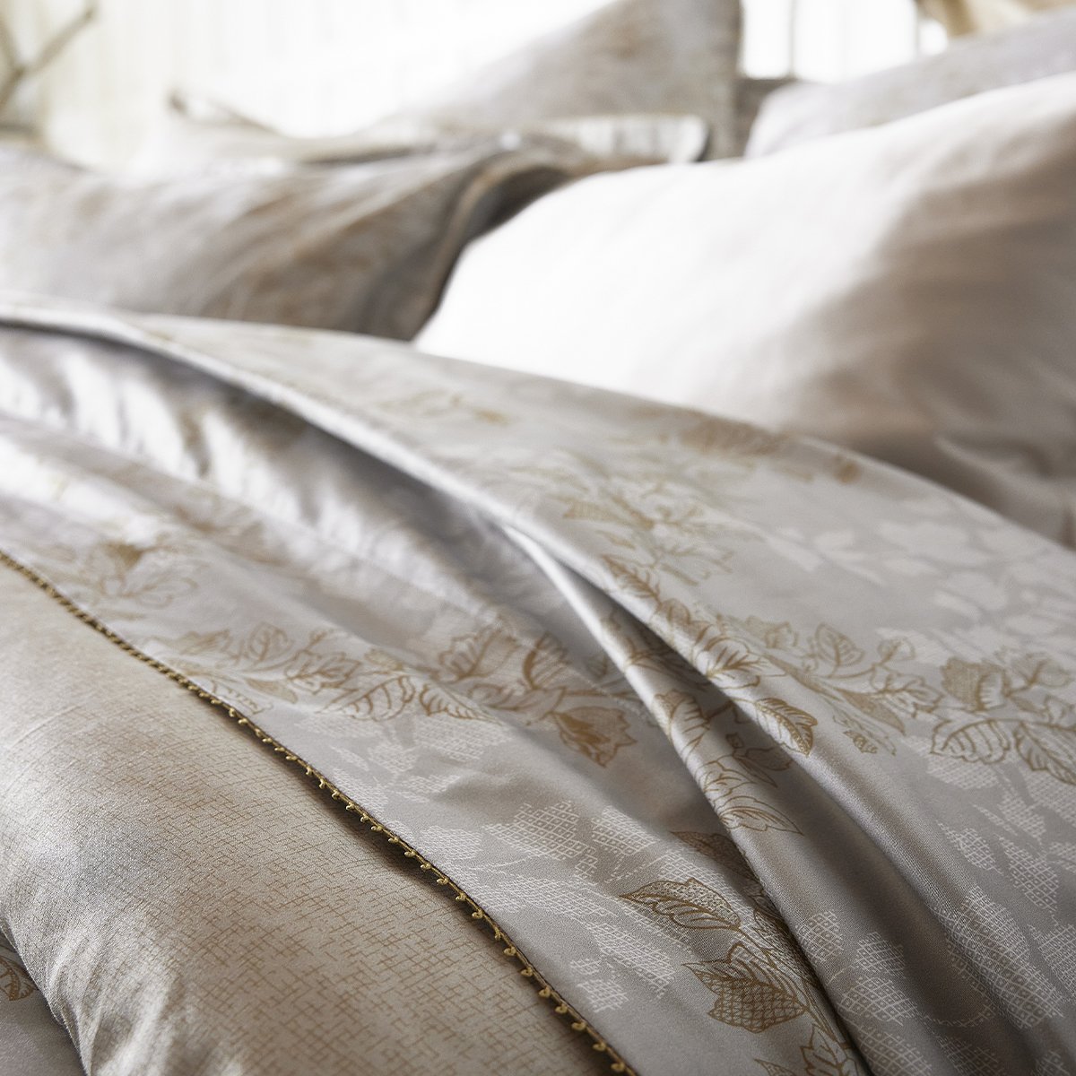 Housse de couette imprimée en satin de coton, ROCAILLE gris brume, ALEXANDRE TURPAULT