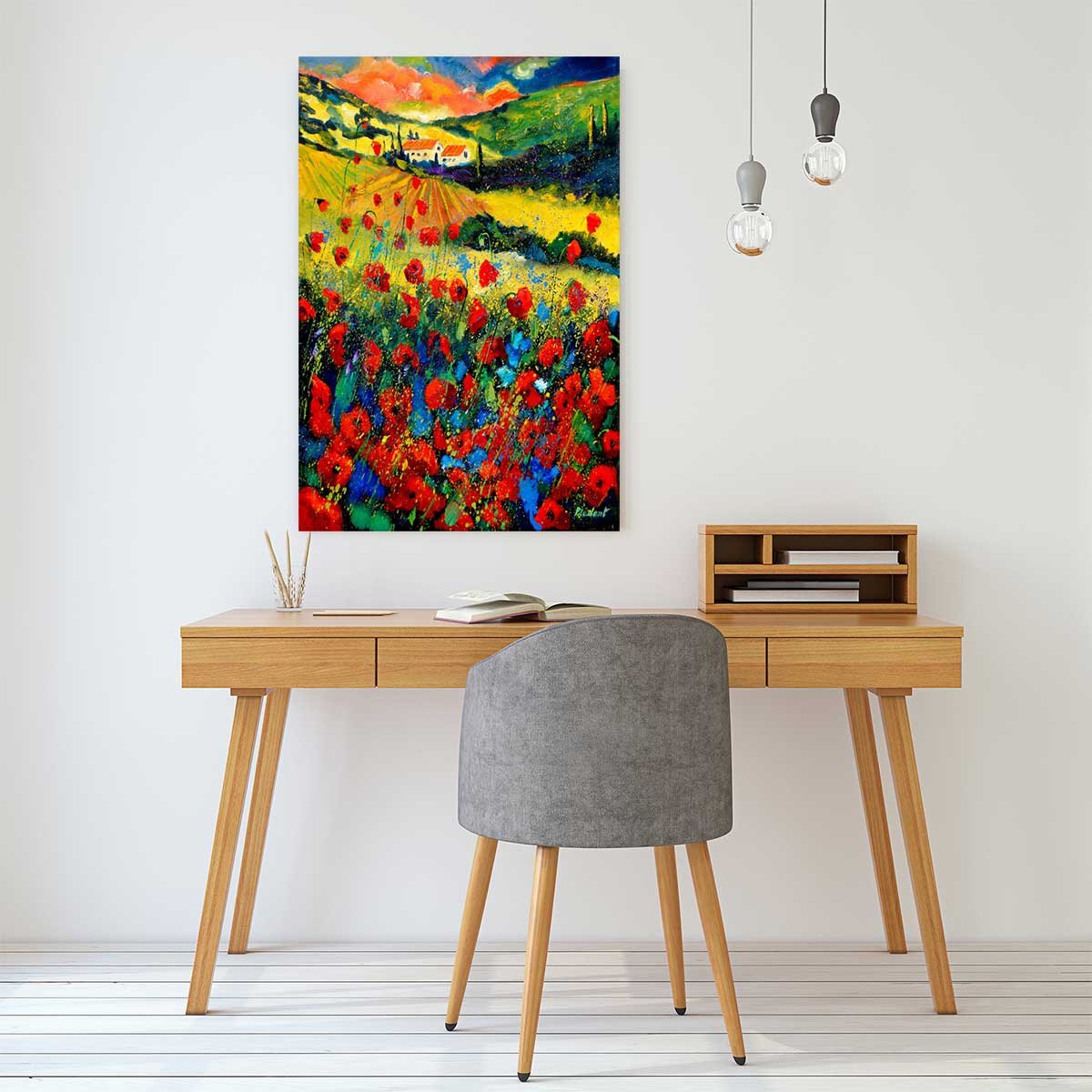 Tableau fleurs champ de coquelicot en provence tableau alu dibond, HEXOA