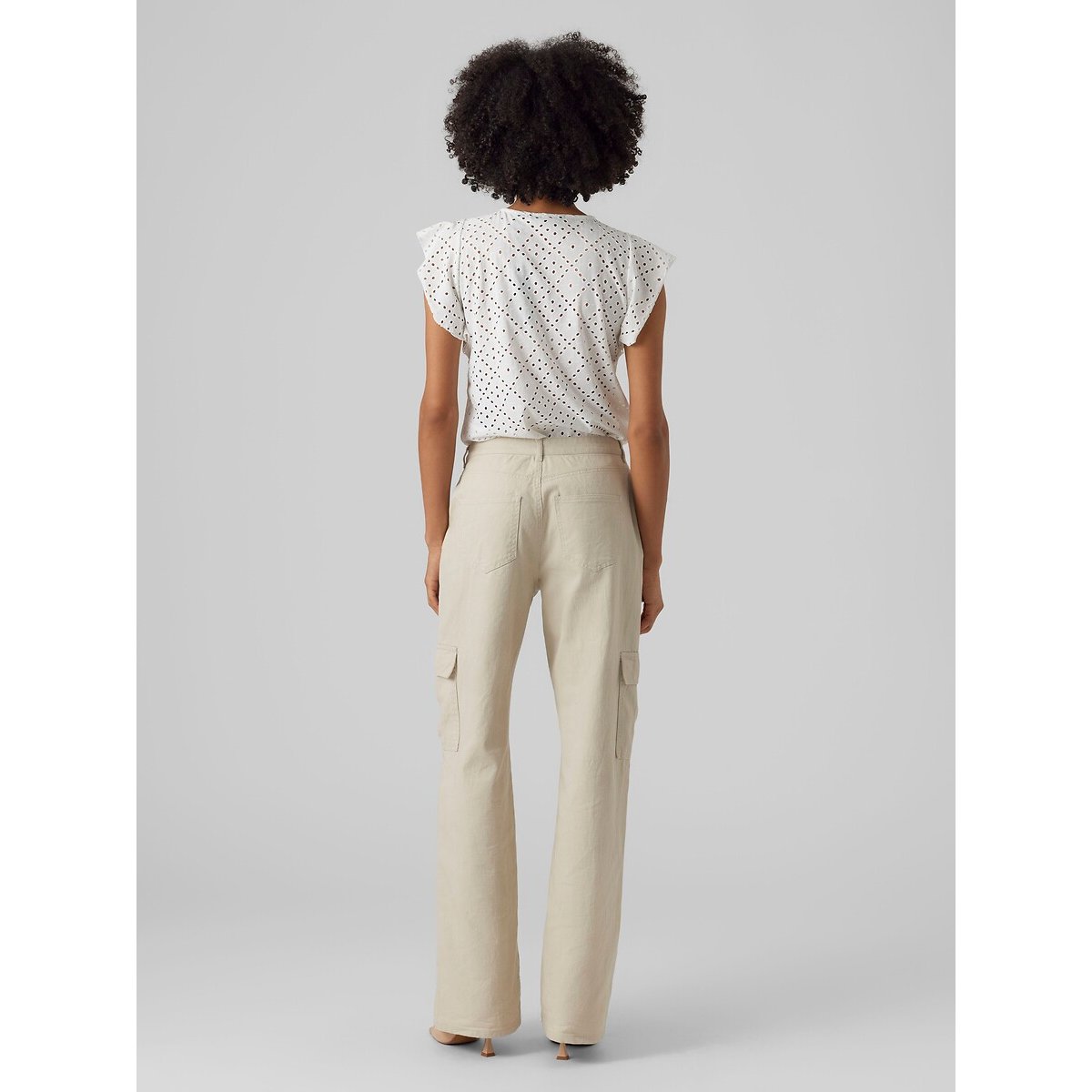 T-shirt traforata, collo rotondo, maniche corte bianco, VERO MODA