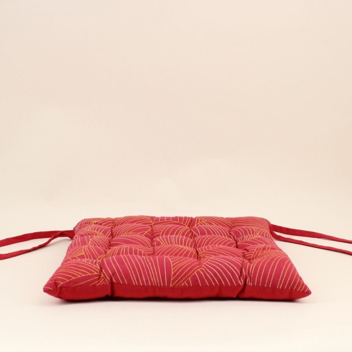 Lot de 4 galettes de chaise motifs feuillage 40cm rouge, ORNAMI