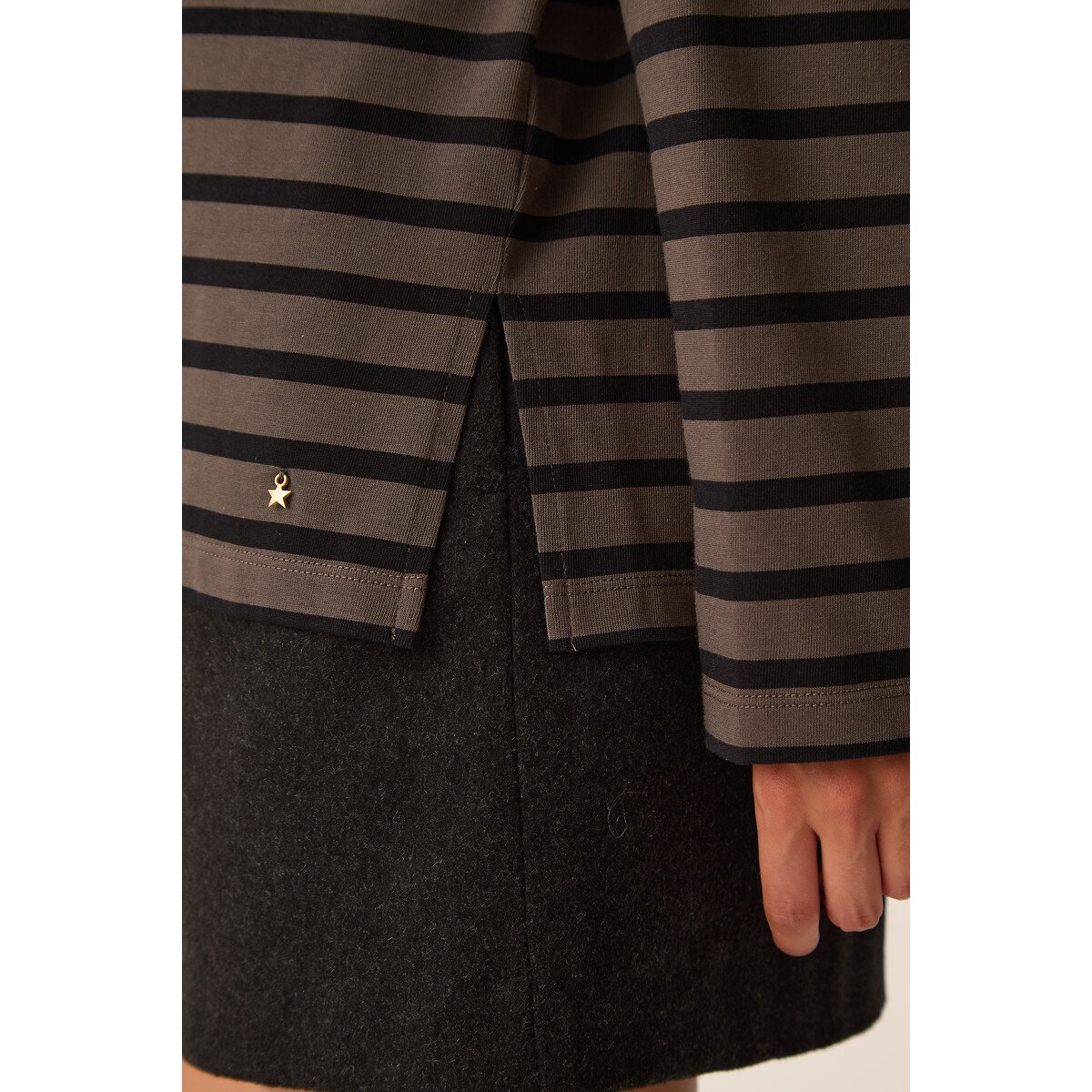 Maglietta a maniche lunghe in stile marinaro, FILLY grigio / nero, DES PETITS HAUTS
