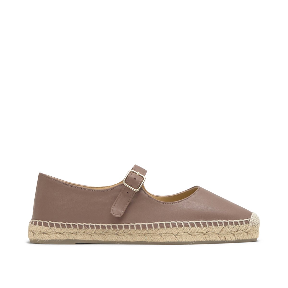 Espadrilles plates style Mary-Jane en cuir nappa PEPA PLATFORM taupe, CASTANER