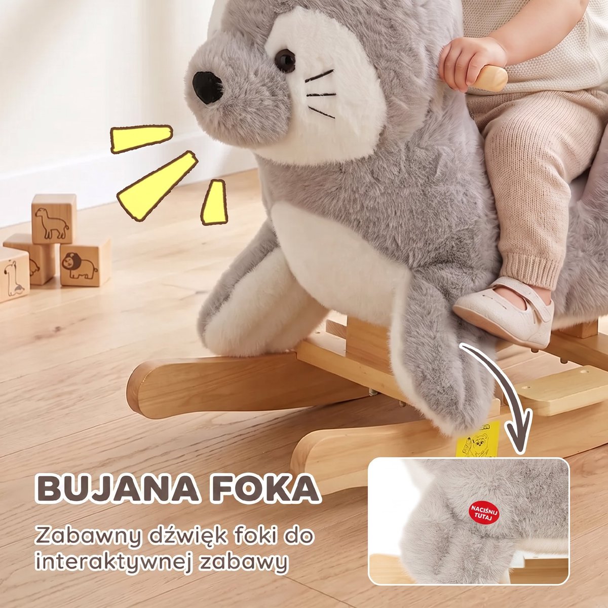 Cheval à bascule pour enfants Peluche gris et blanc, AIYAPLAY