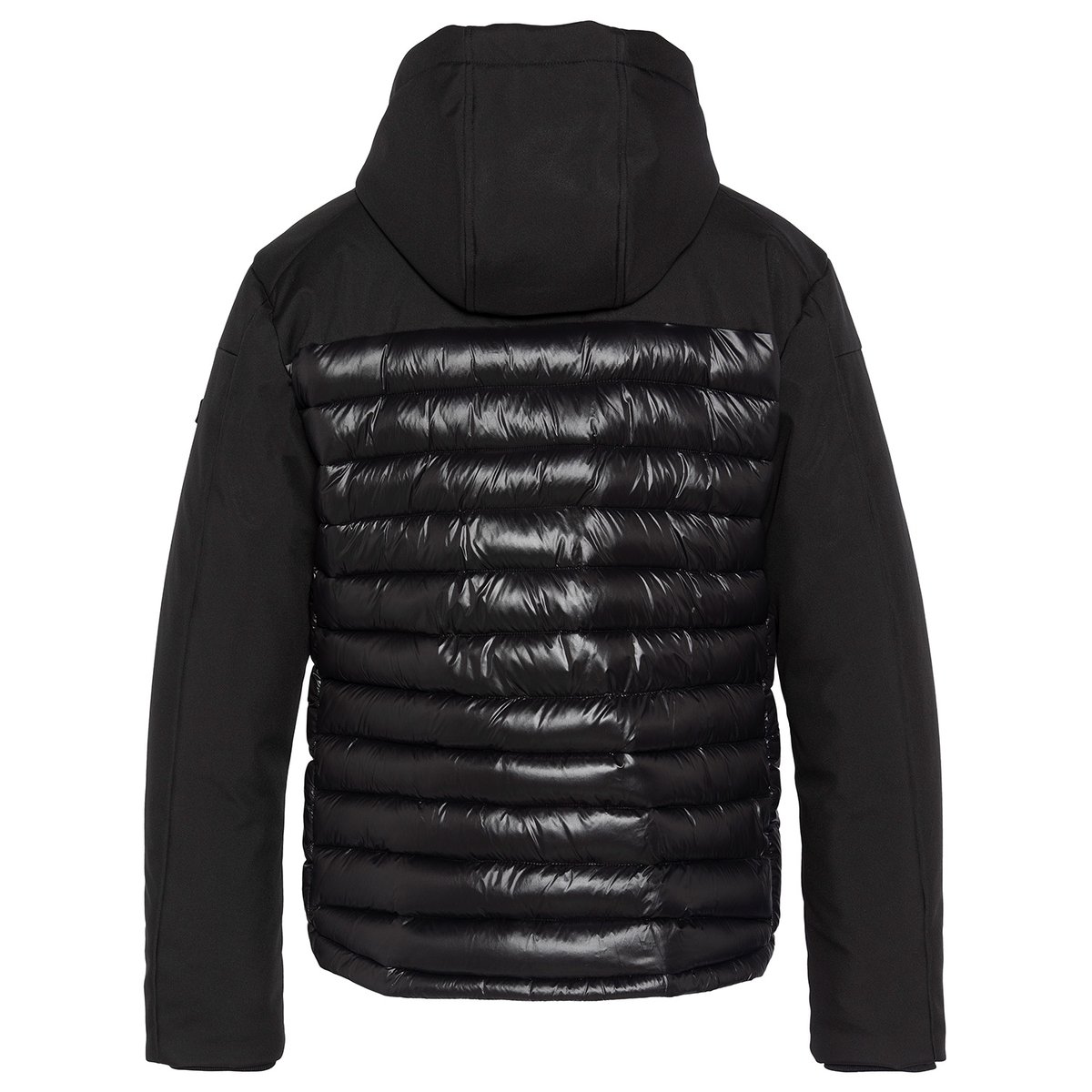 Doudoune bi-matière à capuche noir, SCHOTT