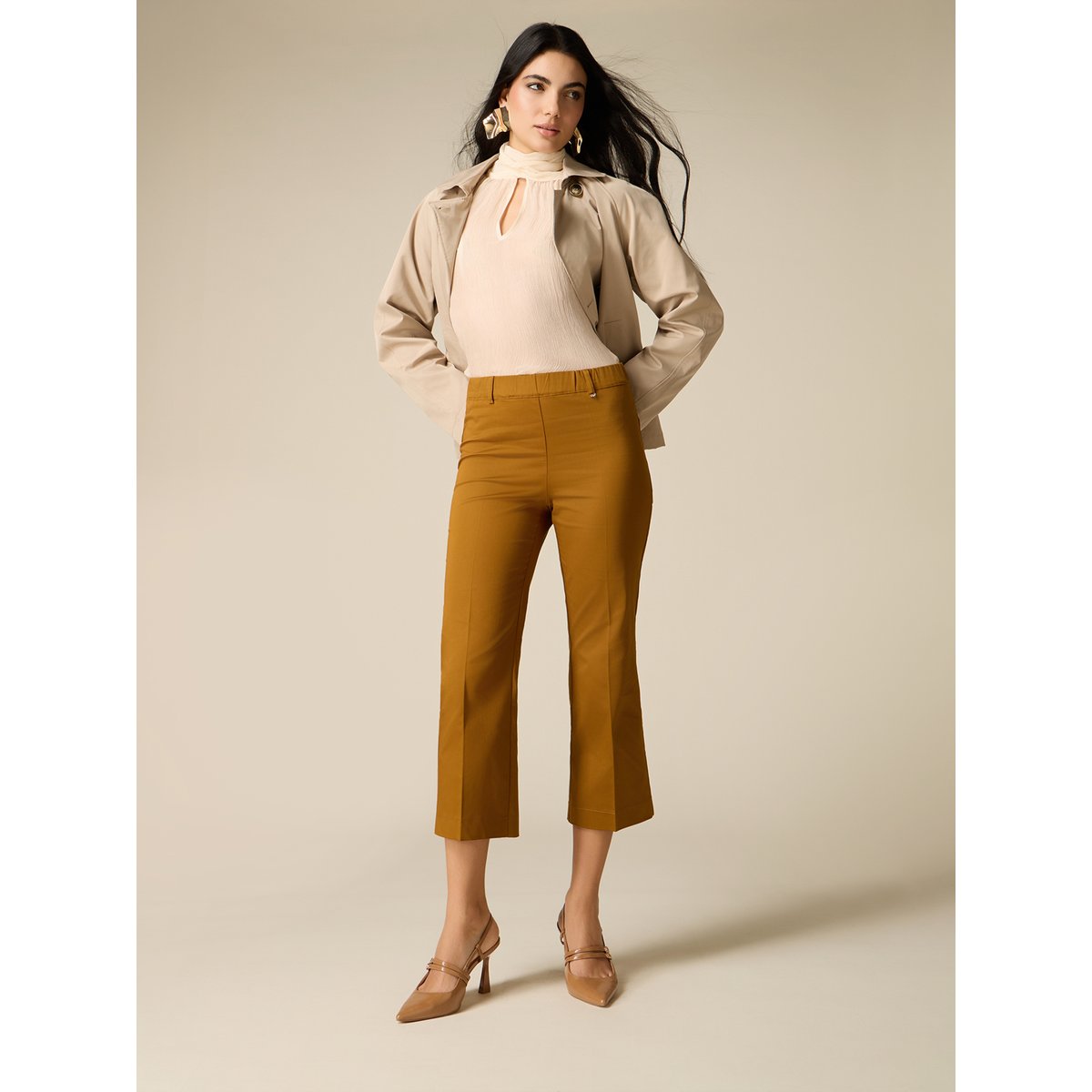 Pantalon cropped marron, OLTRE