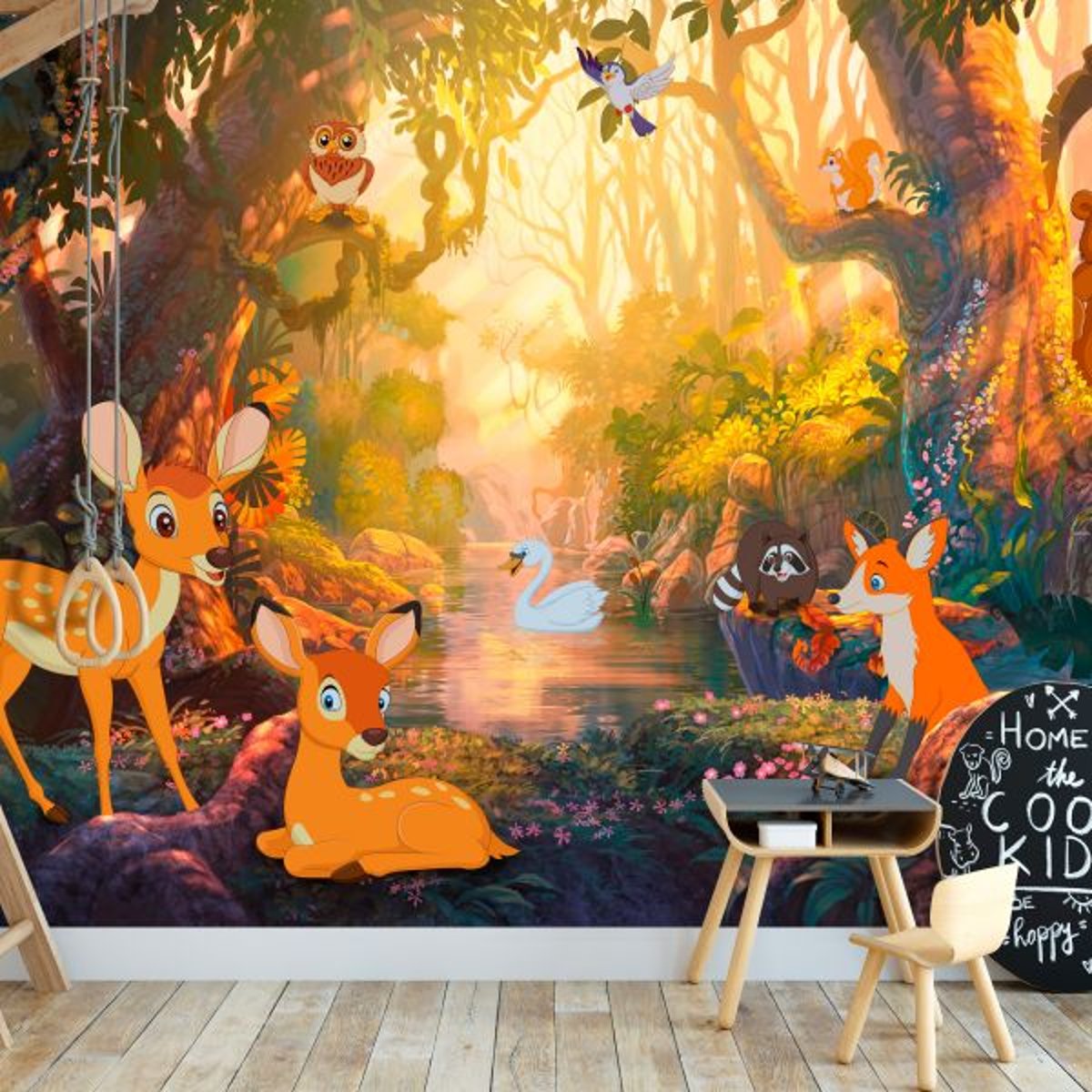 Papier peint intissé panoramique Pour enfants Animals in the Forest rose, EDEN