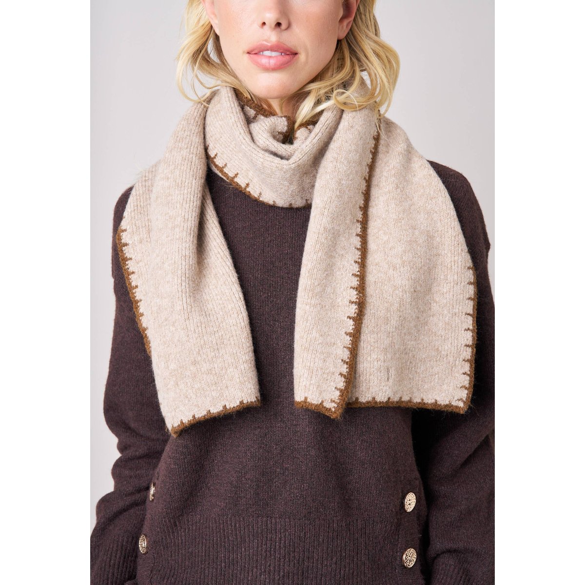 Écharpe unie douce avec finitions contrastées femme ADRIA camel, DEELUXE