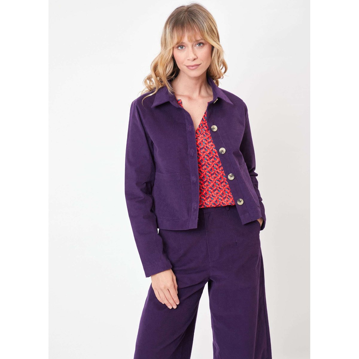 Veste courte en velours côtelé ALI violet foncé, PRINCESSE NOMADE