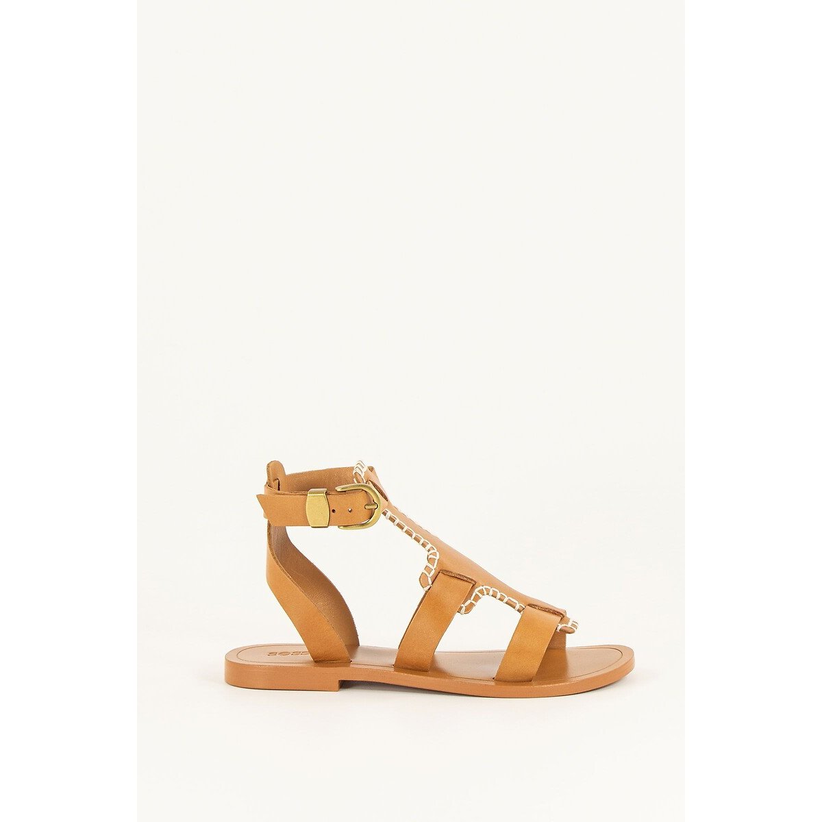 Sandales plates en cuir camel, SESSUN